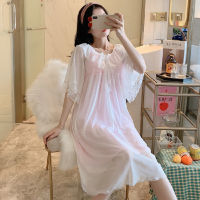 Women Nighty White Pink Vintage Nightgown Kawaii Lace Mesh Princess Sleepwear Loungewear Ladies Girl Peignoir Lolita Night Dress