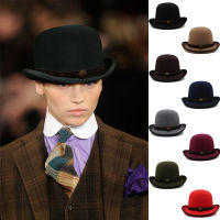 Men Women Oval Top Classical Wool Bowler Hat Roll Rim Derby Cap Sunhat Party Street Style Adjustable Size US 7 18-7 38 UK M-L