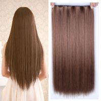 Allaosify 60cm 5 Clip In Hair Extension Heat Resistant Hairpieces Long Straight Hairstyles Synthetic Clip In on Hair Grey Hair