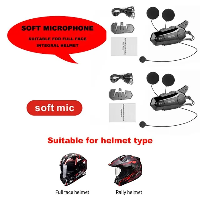 1/2Pcs E1 Bluetooth Motorcycle Helmet Bluetooth Headset For 2