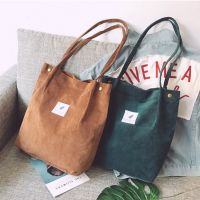 【Lanse store】Fashion Outdoor Leisure Shopping Bag Shoulder Bags Women New Corduroy Canvas Bag Girl Travel Party Organizer with Button Handbag