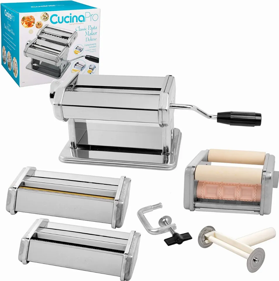 Pasta Maker Deluxe Set By Cucina Pro Includes Spaghetti Fettucini Angel Hair  Ravioli Lasagnette Attachments