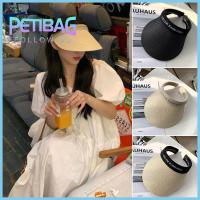 PETIBAG งานทำมือ หมวกสำหรับฤดูร้อน ด้านบนที่ว่างเปล่า หมวกปีกหมวกฟาง หมวกกันแดดผู้หญิง หมวกกันแดดหมวก หมวกป้องกันใบหน้า หมวกชายหาดหมวก