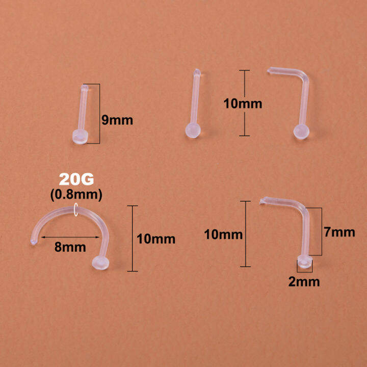 10100pcs Clear Acrylic Nose Ring Stud Transparent Invisible Straight Nostril Ear Piercing