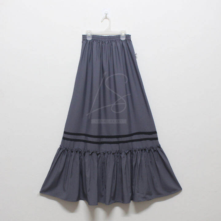 long-skirt-กระโปรงผู้หญิง-รุ่นระบายล่าง-แต่งแทบกลางรอบกระโปรง-ใส่เอวยางยืด-เอว-22-40นิ้ว-ความยาว-38นิ้ว-sk-a71