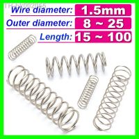 ❍♀☁ 10pcs 304 Stainless Steel Spring Wire Diameter 1.5mm Compress Pressure Spring Rotor Return Buffer Cylidrical Coil Od 8mm 25mm