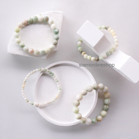 JADE หยกแท้ สีขาวอมเขียว เลือกขนาดเม็ดหินได้ (4-10 มม.) สร้อยข้อมือหินแท้ by siamonlineshop