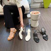 ?beauty shoes?รองเท้าแตะส้นสูงสตรี 2023 ฤดูร้อนใหม่สไตล์นางฟ้าสไตล์เกาหลีรองเท้ากริชส้นสูงรัดส้นเพิ่มความสูงหกเซนติเมตร