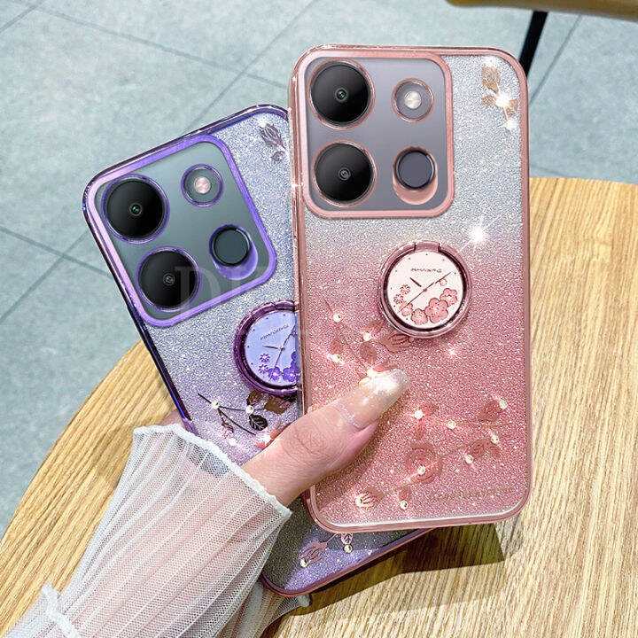 เคสมือถือกุหลาบนิรันดร์ไล่ระดับสีสุดสร้างสรรค์สำหรับ-note-infinix-30-30vip-30pro-30i-smart7-hot30-30i-ไฟได้มีการเล่น-electroplated-กากเพชรหรูหราแวววาว-siliocne-ปลอกอ่อน-infinix-note30-4g-5g-กับเคสแหวน