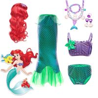 Disney Children Mermaid Tail Swimsuit Girl Beach Clothes Bikini Wreath Bathing Suit Set Swimming Party Cosplay Mermaid Costume