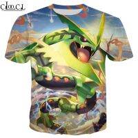 CLOOCL เสื้อยืดอะนิเมะโปเกมอน Rayquaza แขนสั้น3มิติสไตล์ตามท้องถนนผู้ชายผู้หญิงคอกลม