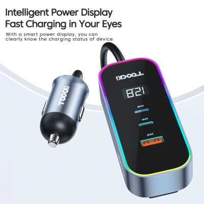 Toocki Car Charger 155W USB Type C Quick Charger PD 3.0 QC 3.0 Multi Port Digital Display Car Charger สำหรับ Samusng Charger