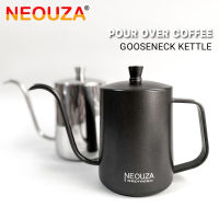 NEOUZA กาต้มน้ำกาแฟเทโอเวอร์, กาต้มน้ำคอห่าน, กาต้มน้ำชงกาแฟแบบหยด, เทฟลอนสีดำ, สแตนเลส 600ml/250ml