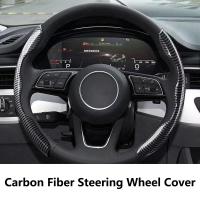 【2023】Car Steering Wheel Cover Carbon Black Fiber for Audi A3 A4 A5 A6 A7 A8 Q3 Q5 Q7 Q8 Accessories Logo Car Steering Wheel Cover