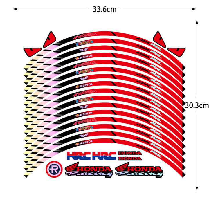 รูปลอกรูปล้อขอบสะท้อนแสงมอเตอร์ไซค์ขนาด17-18นิ้วสติกเกอร์ติดสติกเกอร์ฮับมอเตอร์สปอร์ต-rr-สำหรับฮอนด้า-cbr650f-250r-cbr300r