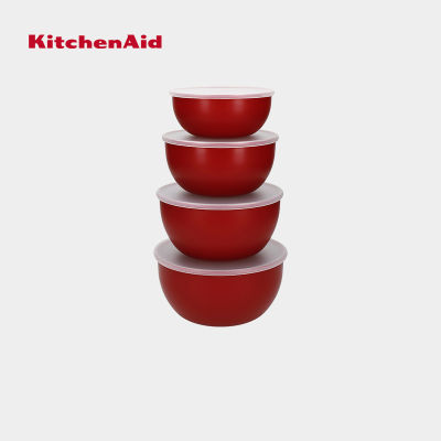 KitchenAid Plastic Set of 4 Meal Prep Bowls with Lids - Empire Red ชุดชาม 4 ชิ้นพร้อมฝาปิด