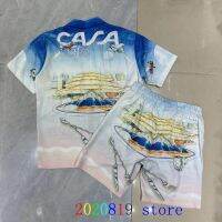 ชุดเสื้อเชิ้ตชายหาด Casablanca สีเขียวคลับเทนนิสสไตล์ฮาวายสำหรับผู้ชายและผู้หญิงชุดเซิร์ฟชายทะเลวันหยุด