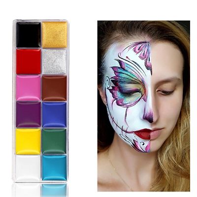 12 Colors Oily Body Art Paint/Pigment Makeup Face Painting Paint Safe Paints with Brushes Halloween Party Drama Make Up Supplies