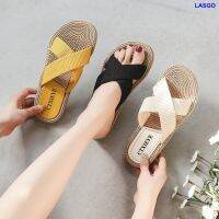 รองเท้าแตะสตรีเลียนแบบฟางแบบทอ Espadrille ใหม่รองเท้าแตะแจ๊กเก็ตส้นแบนชายหาดแฟชั่นเข็มขัดขายส่ง