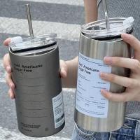 304 Stainless Steel Insulation Cup 600ml Double-Layer Cup With Straw Straight American Ice Coffee O1D8