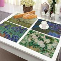 Monet Placemat ภาพวาดสีน้ำมันที่มีชื่อเสียงแวนโก๊ะตกแต่งห้องครัวผ้าฝ้ายผ้าลินินโต๊ะรับประทานอาหารรถไฟเหาะ Pad ชามถ้วยกาแฟเสื่อผ้าปูโต๊ะ