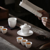 Spot parcel post Winjiang Handmade Dehua White Jade White Porcelain Kung Fu Tea Set Big Gaiwan Teacup Xi Shi Household Ceramic Tea Cup Set Customization