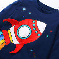 เด็กยุโรปและอเมริกา T เสื้อเชิ้ตลายการ์ตูน Rocket เสื้อเด็กผู้ชายเสื้อผ้าฝ้าย100 เด็กฤดูใบไม้ร่วง T เสื้อ