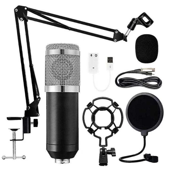 BM800 Professional Condenser Microphone Podcast Live Broadcast Equipment  USB MIC Microfone Set Studio Mic with Arm Stand Music Recording Equipment  for Studio Live Recording and Broadcasting 