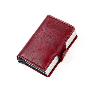 ที่ใส่บัตรโลหะกระเป๋าสตางค์ใส่บัตรเครดิตสำหรับผู้ชายกันขโมยกระเป๋าสตางค์อลูมิเนียม Rfid มีความปลอดภัยสองกล่องบล็อกกระเป๋าถือหนัง