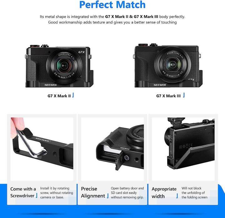 Neewer Metal cket Hand Grip for Canon G7X Mark II & Mark III, Camera