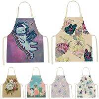 Plant Flower Pattern Cat Print Sleeveless Apron ChildrenS Cleaning Home MenS And WomenS Anti-Fouling Apron Kitchen Waist Bib