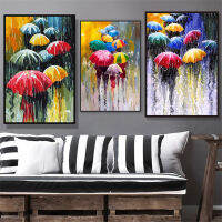 Girls Holding Umbrella In The Rain On Canvas Printings Paintings Colorful Umbrella Street Posters Modern Wall Art Pictures Decor