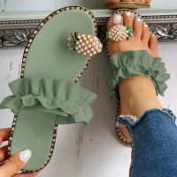 2021 Women Slipper Pineapple Pearl Flat Toe Bohemian Summer Beach Sandals Ladies Shoes plus size Mujer Verano