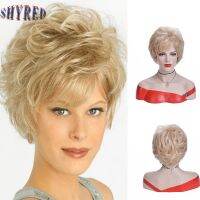 【DT】hot！ Ladies Short Blonde Curly Wig With Side Part Bangs Synthetic Use