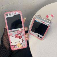 TJJ สำหรับ Samsung Galaxy Z Flip 3 4 Z Flip 5 Z Flod 5 5G ปกฮาร์ดดิสก์ PC สาว Sanrio Hello Kitty น่ารักของขวัญกับเคสโทรศัพท์จี้