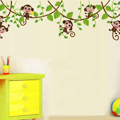 wallpaper sticker for wall wallpaper dinding wallpaper sticker for wall wallpaper XUNJIE Waterproof Removable Bedroom Cartoon Living Room Decals Forest Animals for Kids Room Wall Decals Monkey Wall Stickers Home Accessories Home Decor