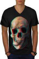 wellcoda 3D Human Skeleton Skull Mens V-Neck T-Shirt, Devil Graphic Print Tee