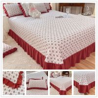 3 IN 1 Cadar Set Patchwork Princess Style Lace Quilted Bedspread for Bed Queen/King Size Quilted Duvet Thick Bedsheet