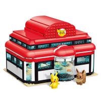 Pokemon Center Building Blocks Bricks Pokemon House Pikachu Eevee Figures Anime Movie Model Kids Toys for Children Gift