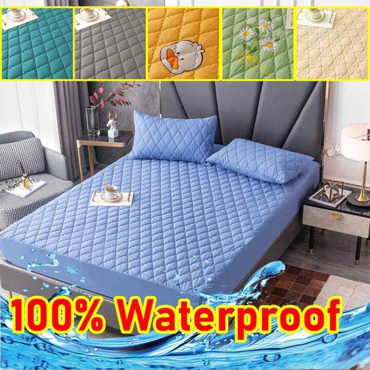 【Hot】 100 Waterproof Mattress Cover Quilted Cotton Mattress Pad Fitted