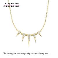 AIDE 925 Sterling Silver Geometric Punk Spike Zircon Pendant Stacked Clavicle Chain Necklace for Women Jewelry Gifts Accessories