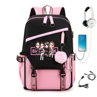 ปาร์คแจยอง LISA Kim Ji Soo กระเป๋าเป้สะพายหลังกระเป๋าเป้สะพายหลังสไตล์เกาหลี USB Backpacks