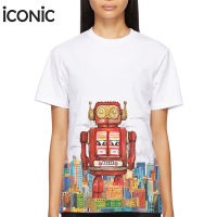 iCONiC CITY RED ROBOT T-SHIRT #5422 เสื้อยืด พิมพ์ลาย หุ่นยนต์แดง วิวเมือง เสื้อยืดแฟชั่น เสื้อยืดสีขาว เสื้อยืดผญ เสื้อยืดผช เสื้อยืดลาย