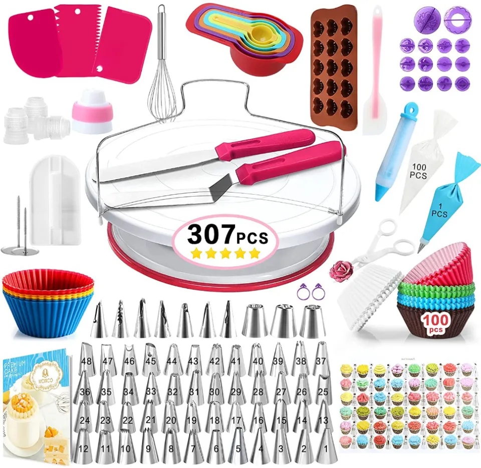 Amazon.com: 100Pcs Cake Decorating Supplies Kit - Cake Turntable Set with  48 Icing Piping Tips, 20 Disposable Pastry Bags, 2 Couplers, Baking Tools  for Beginners, Cupcake Decorating Kit: Home & Kitchen