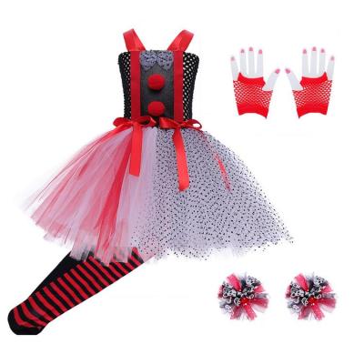 Clowns Costume for Girls Tutu Dress Cute Girls Tutu Dress Halloween Clown Costume Clown Outfit with Socks Gloves and Head Flowers Cosplay Outfits for 2-12 Years Old Girl Toddler Kid custody