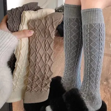 Winter Women Leg Warmers Wool Ball Knitted Lolita Knee High Foot Cover Socks