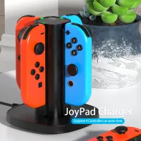 แท่นชาร์จ4 In 1สำหรับ Nintendo Switch จอย-อินมีอินดิเคเตอร์ LED คอนโทรลเลอร์และไมโคร-USB สายชาร์จสามารถชาร์จตัวควบคุม4ตัวได้ที่เวลาเดียวกัน