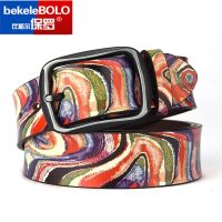 Vintage Print Graffiti Belt Mens belt leather belt men male genuine leather strap luxury pin buckle casual woman belt Belts