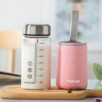 [COD] Scale glass milk cup portable takeaway breakfast childrens water soy bottle student powder factory