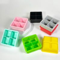 4 Grids Big Ice Cube Maker Tray with Lid Silicone Square Ice Mold Mould for Whiskey Cocktail Brandy Large Ice Tray Ice Cube Mold